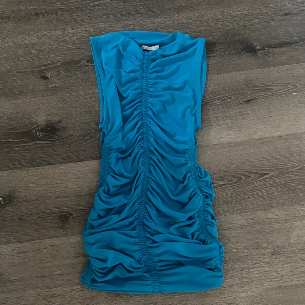 Zara Ruched Mini Dress Blue